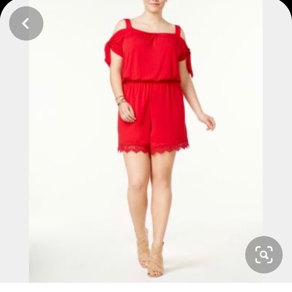 “ING” plus size red romper cold shoulder